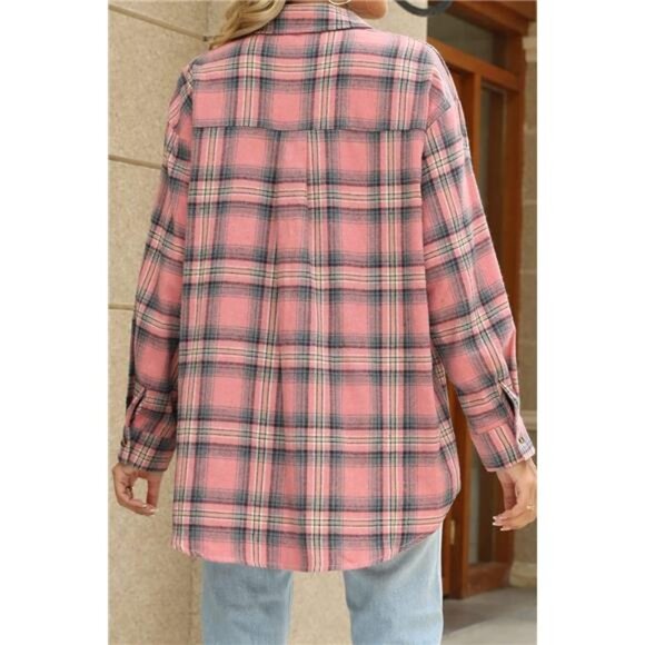 Womens Button Down Flannel Shirts Long Sleeve Plaid Shackets Business - Picture 5 of 7